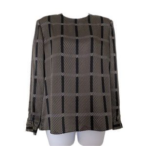 Stirling Cooper Vintage Shirt Tan Black Striped Shoulder Pad Long Sleeve Top 10
